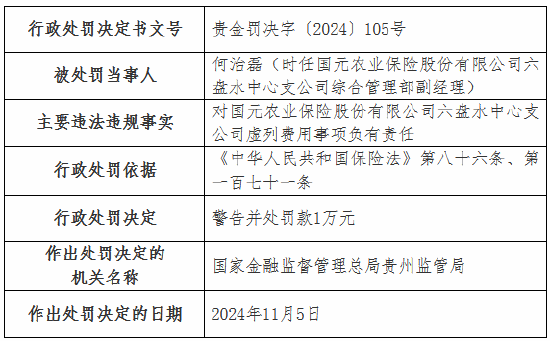 虛列費(fèi)用！國元農(nóng)險(xiǎn)貴州分公司及6家支公司被罰