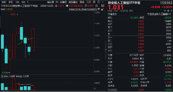 沸騰！全民迎接AI+大時(shí)代！創(chuàng)業(yè)板人工智能ETF華寶（159363）猛拉3.83%，霸居全市場ETF漲幅榜前十