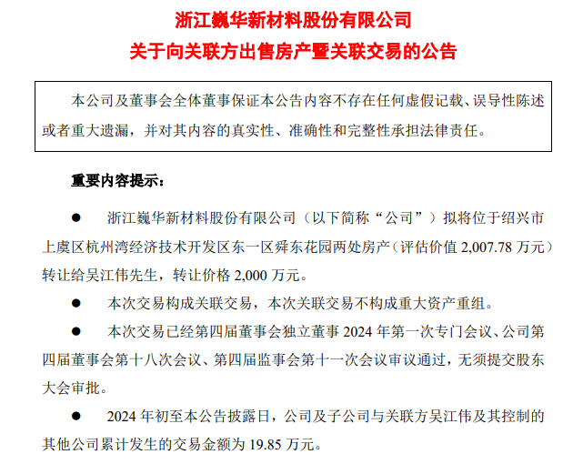 上市公司要將6000余平方米房產(chǎn)轉(zhuǎn)讓給董事長，作價(jià)2000萬元