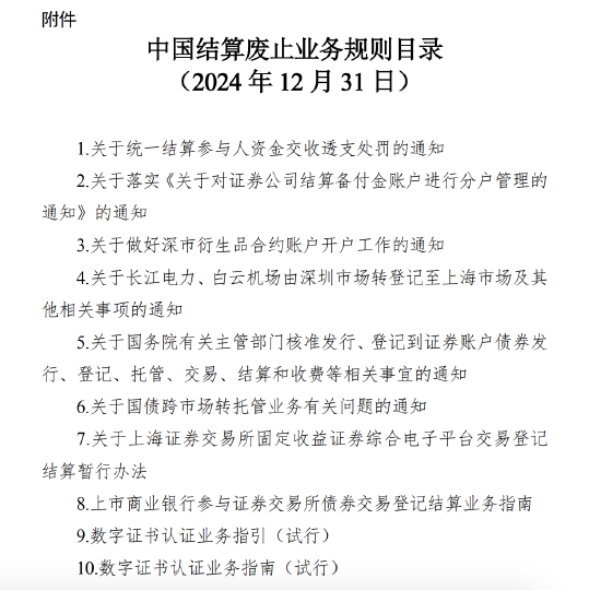 中國結(jié)算：廢止《關(guān)于統(tǒng)一結(jié)算參與人資金交收透支處罰的通知》等10件業(yè)務(wù)規(guī)則