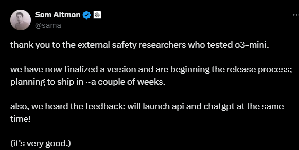 DeepSeek動搖信心？OpenAI或在周五緊急上線最強模型O3 Mini