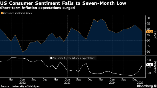 美國(guó)消費(fèi)者信心降至七個(gè)月低點(diǎn) 關(guān)稅擔(dān)憂推高短期通脹預(yù)期