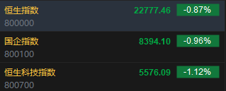 快訊：恒指低開(kāi)0.87% 科指跌1.12%科網(wǎng)股集體回調(diào)京東跌3%