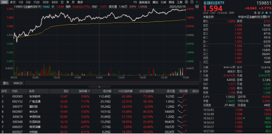 A股低開高走！科技火速奪回C位，AI全線反攻，金融科技ETF（159851）、創(chuàng)業(yè)板人工智能ETF華寶聯(lián)袂漲超2%