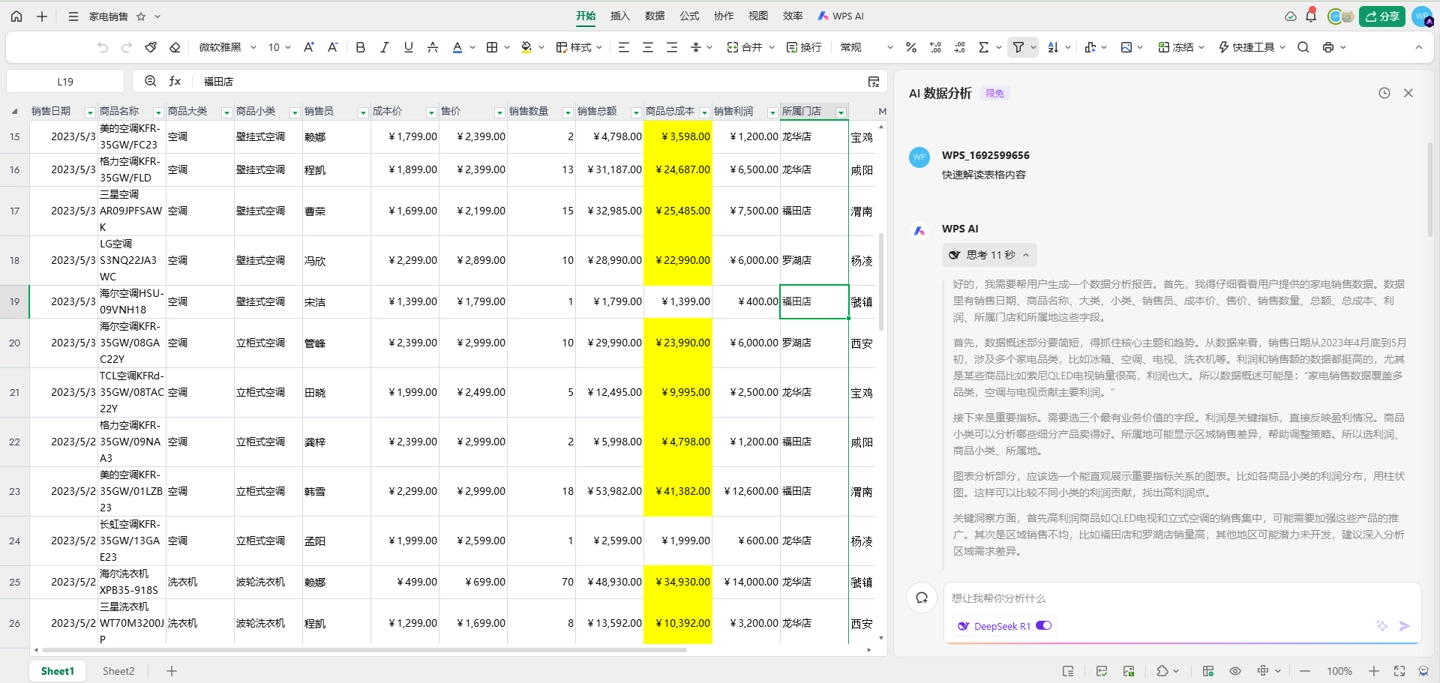 WPS AI 成為首個(gè)支持表格類產(chǎn)品深度思考的 AI 應(yīng)用