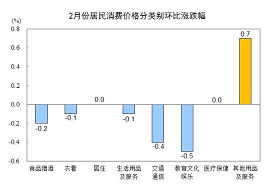 國家統(tǒng)計局：2025年2月份居民消費價格同比下降0.7%